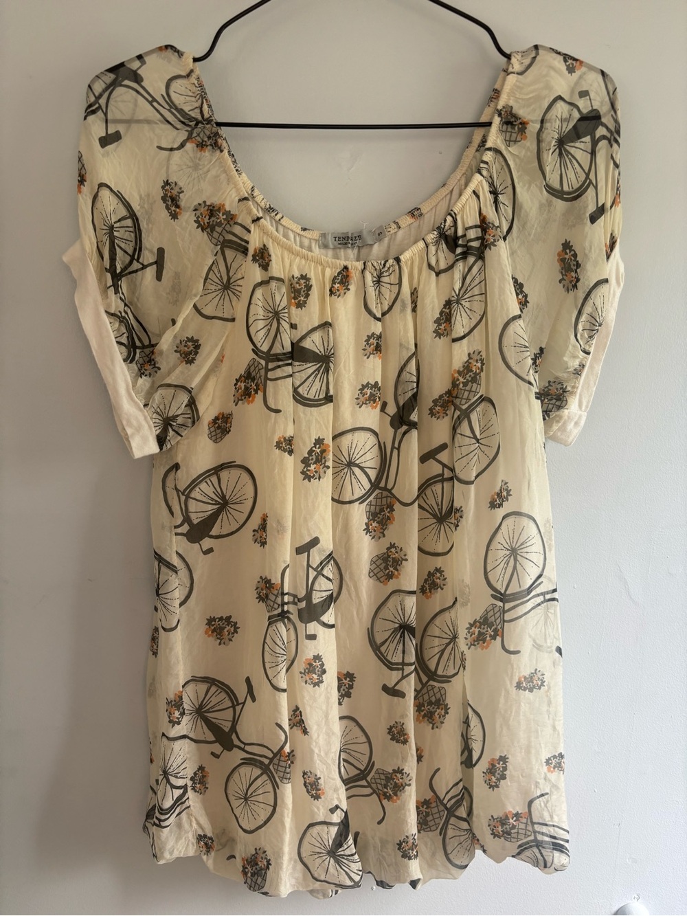 Cream Bicycle-Print Women's silk Top